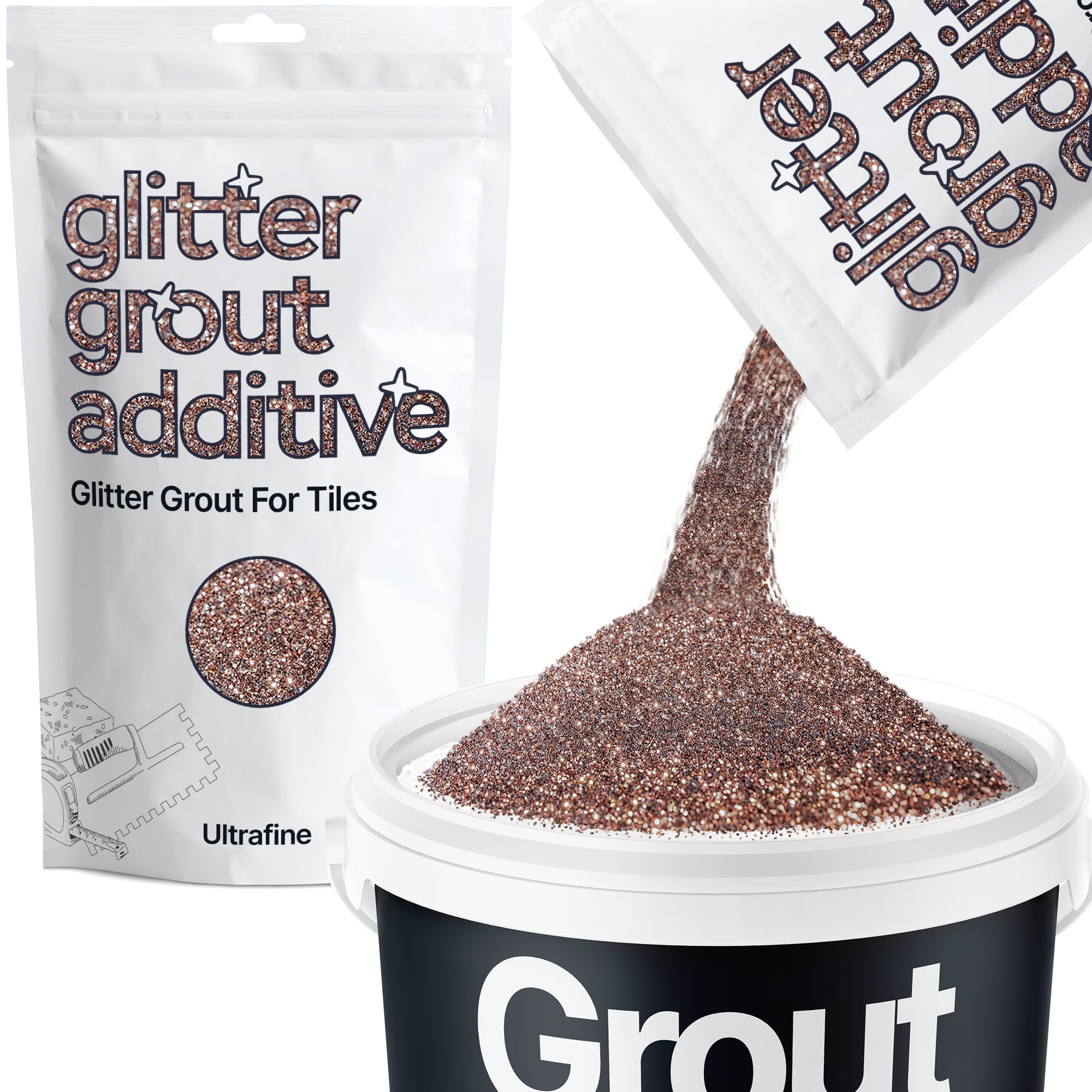 Hemway Bronze Brown Glitter Grout Additive Ultrafine 100g Metallic Flakes for Adding Sparkle to Kitchen & Bathroom Tiles | Enhance Your Indoor Grouting Projects with a Durable Sparkly Effect
