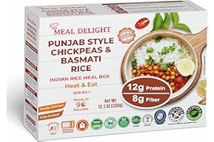 Meal Delight Punjab Style Chickpeas & Basmati Rice, Indian Rice Meal Box, Heat & Eat Ready in 1.5 Minutes, 12g Protein, 8g Fi