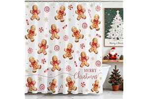 Mocsicka Christmas Shower Curtain for Bathroom Cute Gingerbread Man Snowflake Shower Curtain for Christmas Bathroom Decor Waterproof Winter Holidays Gingerbread Decor Curtain, 72 X 72 Inch