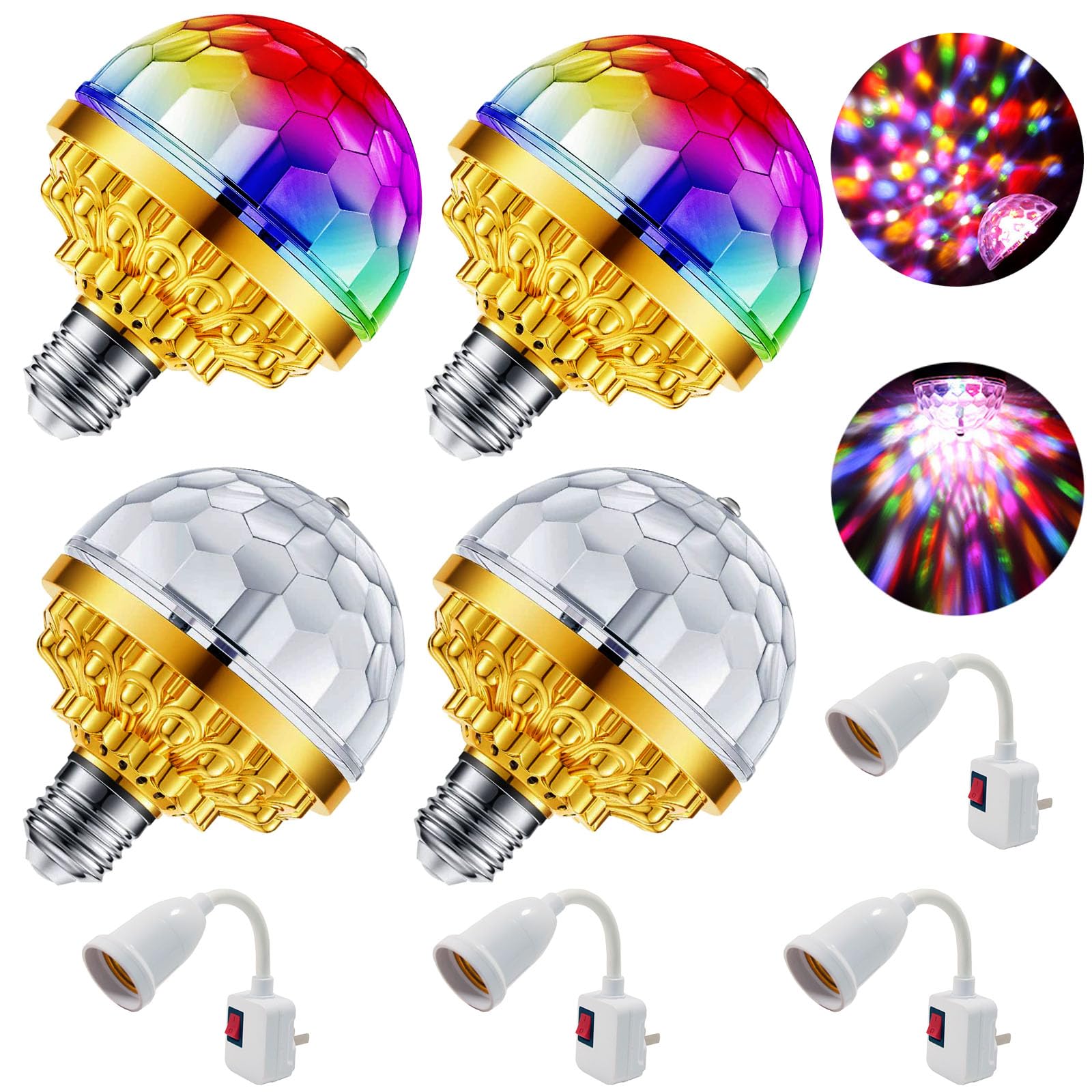 Photo 1 of MIKWOAB 4 Pack Colorful Magic Rotating Ball Light, LED Plug in Disco Ball Light, RGB Disco Light Bulb, Party Lights Dj Disco Lights with Sockets for Home Room Dance Parties Bar Karaoke