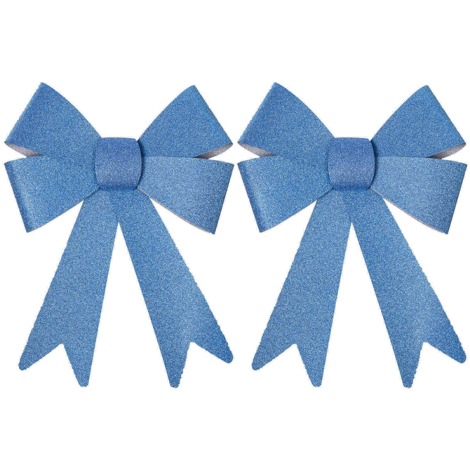 Robelli Christmas Glitter Bow Decorations - Pre-tied For Tree/Gifts/Table etc (2 Large Ice Blue)