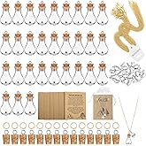 Teenyyou 30 Sets Mustard Seed Necklace Christian Charms Includes 0.5ml Tiny Glass Bottles with Cork and Cards Mustard Seed Gift Christian Gifts for Woman Church Baptism, Not Include Seeds (Gold)