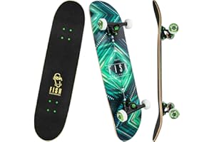 FISH SKATEBOARDS Standard Skateboard, Complete Skateboard 31''x 8'', 7 Layer Canadian Maple Double Kick Deck Concave Cruiser Trick Skateboards for Kids Boys Girls Youths Beginners.