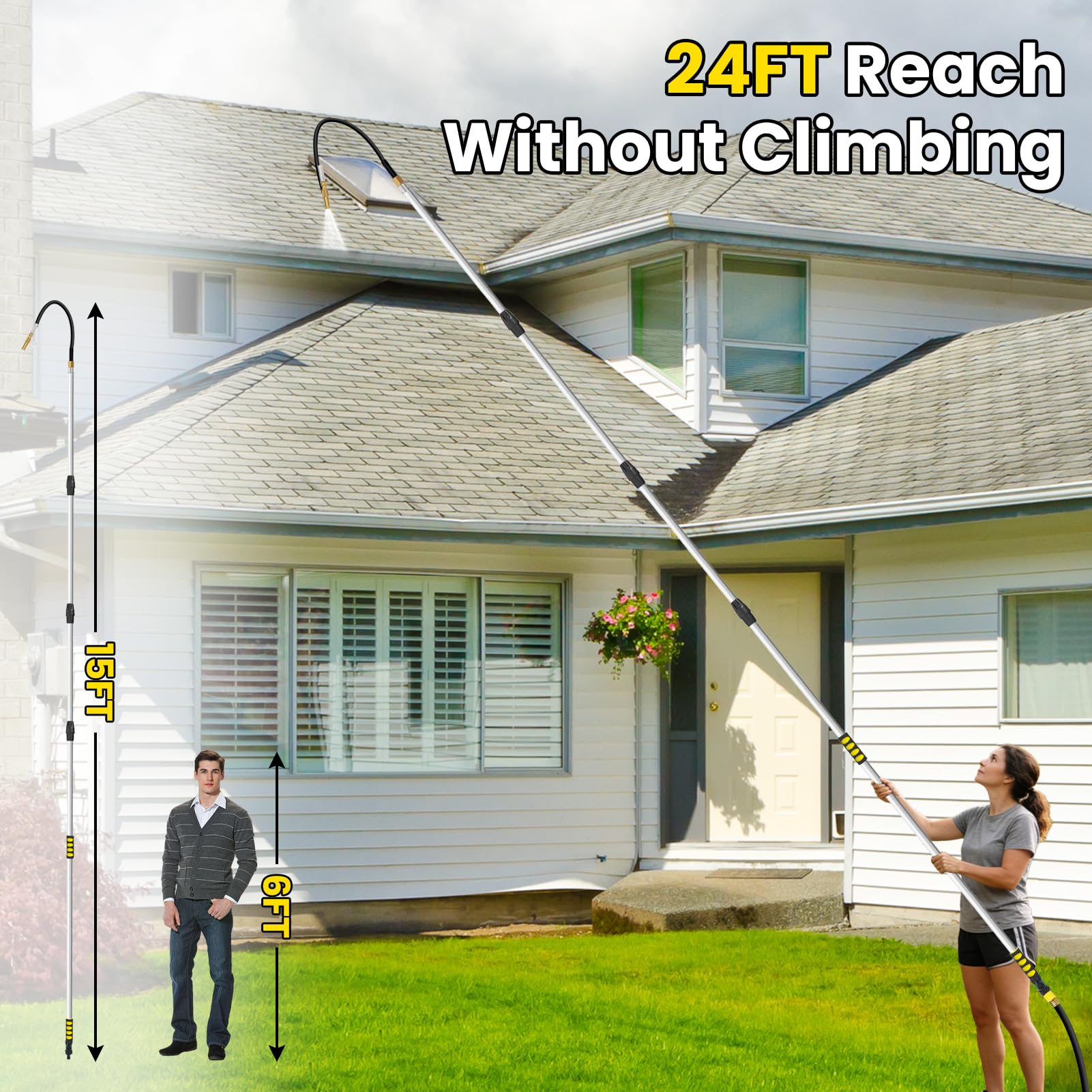 Condition photo showing New/Like New for orvella 24ft reach gutter cleaning tools from ground, telescopic rain gutter cleaner tool with garde