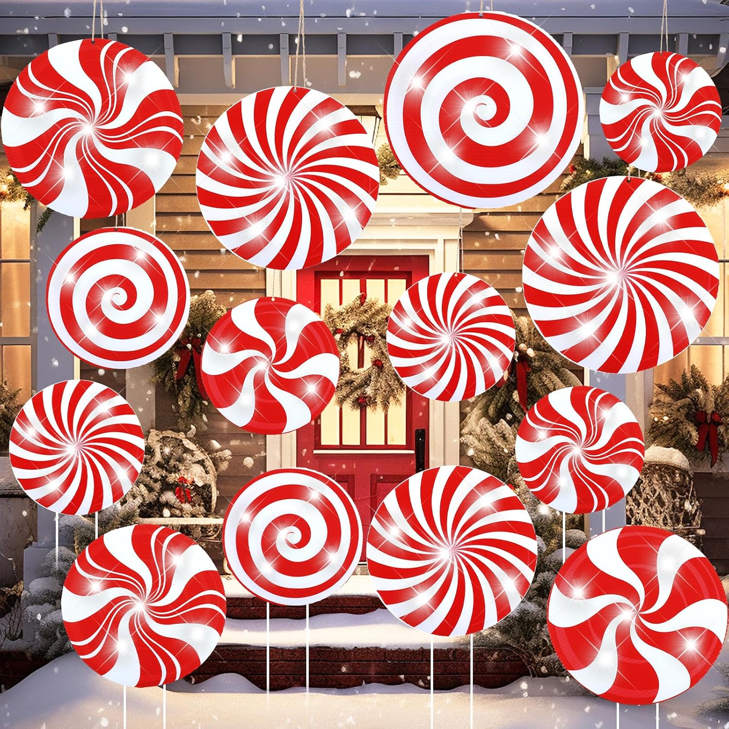 Yard Signs - 16 Pcs Lighted Candy Cane Ornament Large Christmas Candy Decorations Double Sided Xmas Hanging Decor Red and White Yard Lawn Signs with Stake for Home Outdoor Indoor Porch Pathway Christmas Tree