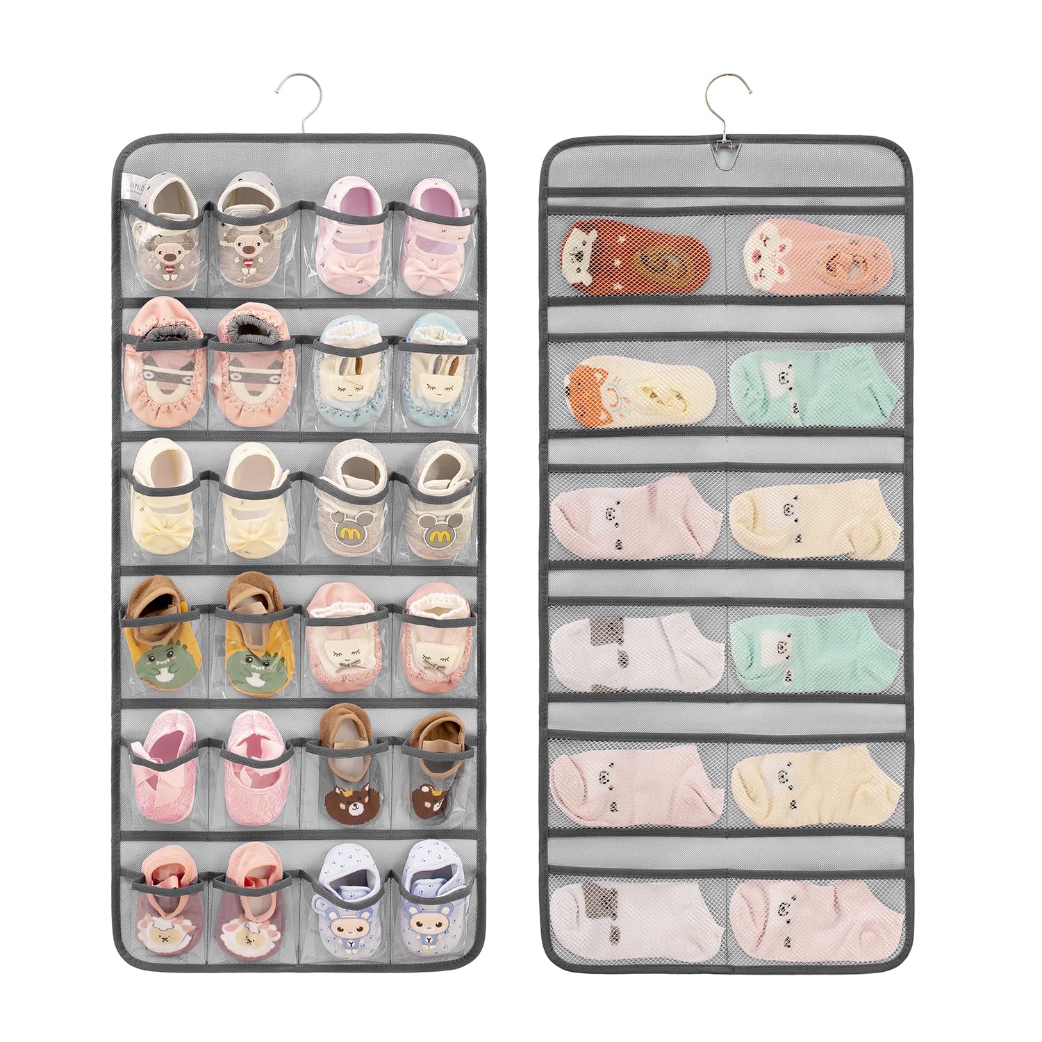Photo 1 of ANIZER Dual-sided Hanging Baby Shoes Organizer Closet Toddler Shoe Storage Holder for Kids Bow Socks Underwear (GREY)