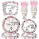 100 Pcs Holy Cow I'm Two Birthday Decorations Girl Tableware Cow Print 2nd Birthday Party Supplies Includes Plates, Forks, Cups, Napkins for Girls Two Years Old Birthday Party Decorations Favors