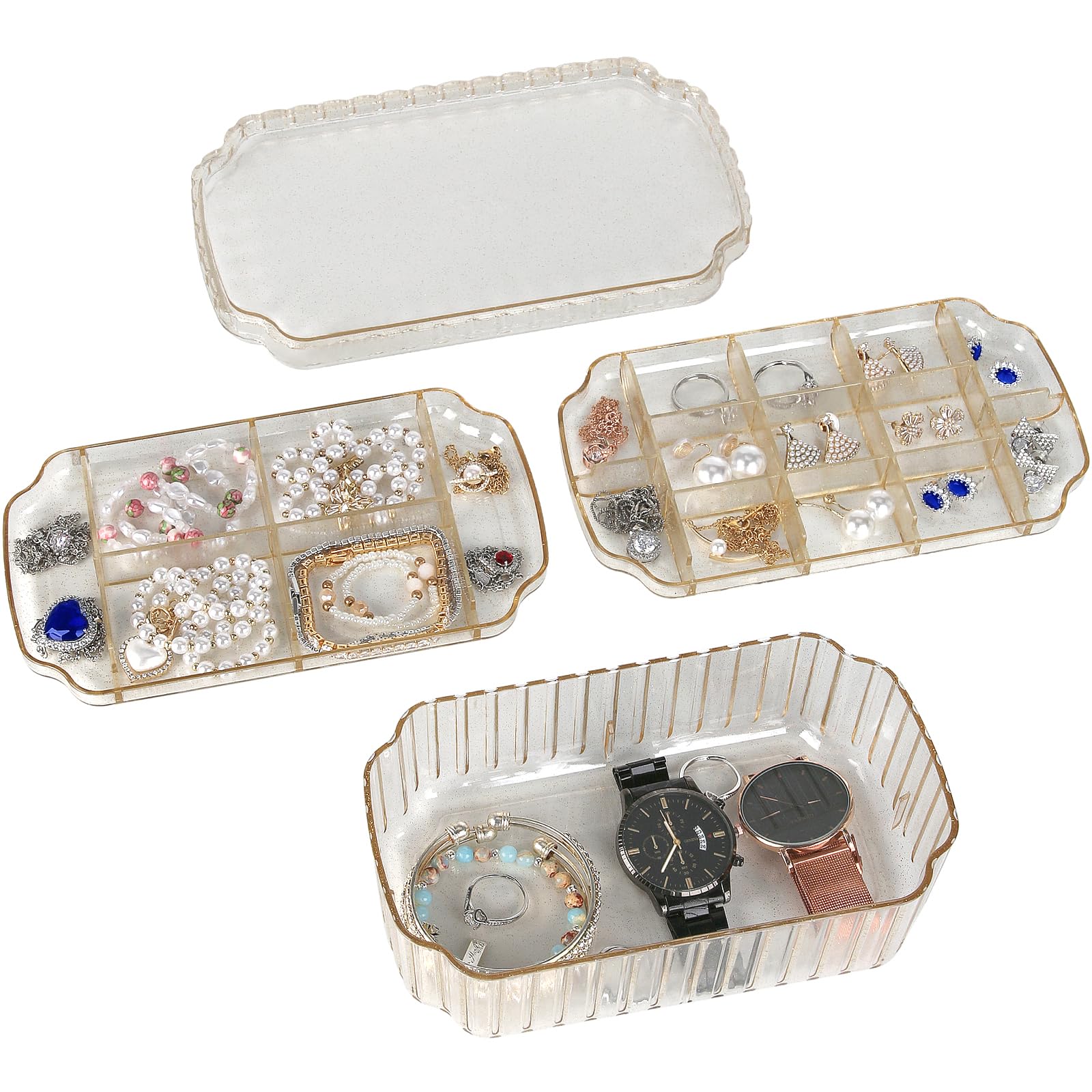 Photo 1 of LETURE 3-Layer Jewelry Organizer Box for Earrings, Rings, Necklaces, Bracelets, Clear Plastic Bead Storage Containers for Crafts (Gold)