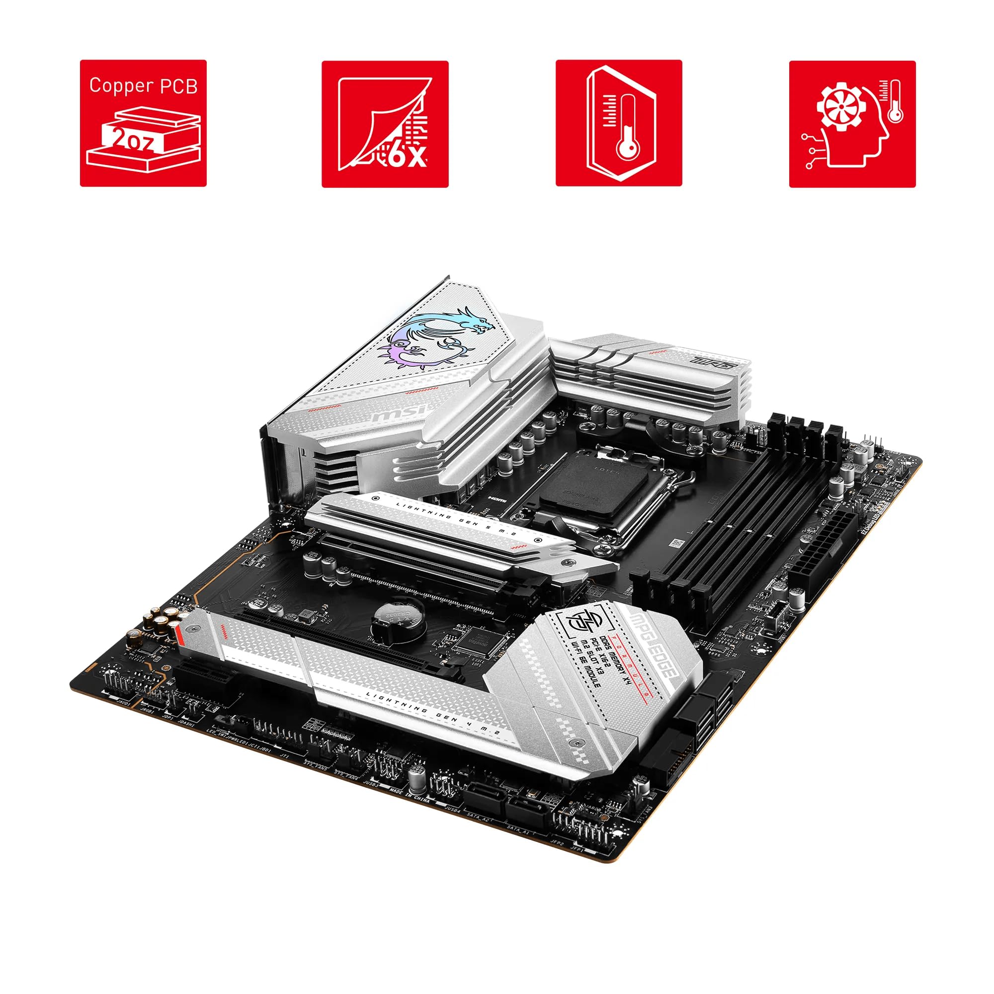 Msi Mpg B650 Edge Wifi Motherboard, Atx - Supports Amd Ryzen 9000 Cpus, Am5 - 14 Phases Drps Cpu Power 80A Vrm, Ddr5 Memory Boost 6600+Mhz/Oc, 2 X Pci-E 4.0 X16, 1 X M.2 Gen5, 2 X M.2 Gen4, Wi-Fi 6E - View 7