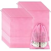 20 Pack Shoe Bags for Travel, Large Travel Shoe Bags for Packing with Clear Window, Dustproof Drawstring Travel Shoe Storage Bags Travel Essentials for Men & Women, Pink