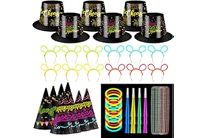 62 Pcs 2026 New Year's Eve Party Supply Kit for 12 Guest Glow in The Dark Party Favors with Neon Headbands, Glow Sticks, Horn