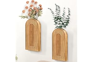 UIPAME 2 Pack Wall Decor Wood Wall Planters for Indoor Plants, Modern Wall Planter for Bathroom, Living Room, Kitchen Wall Decor, Farmhouse Wall Vase for Decor Dried Flowers and Faux Greenery(Rustic Brown)