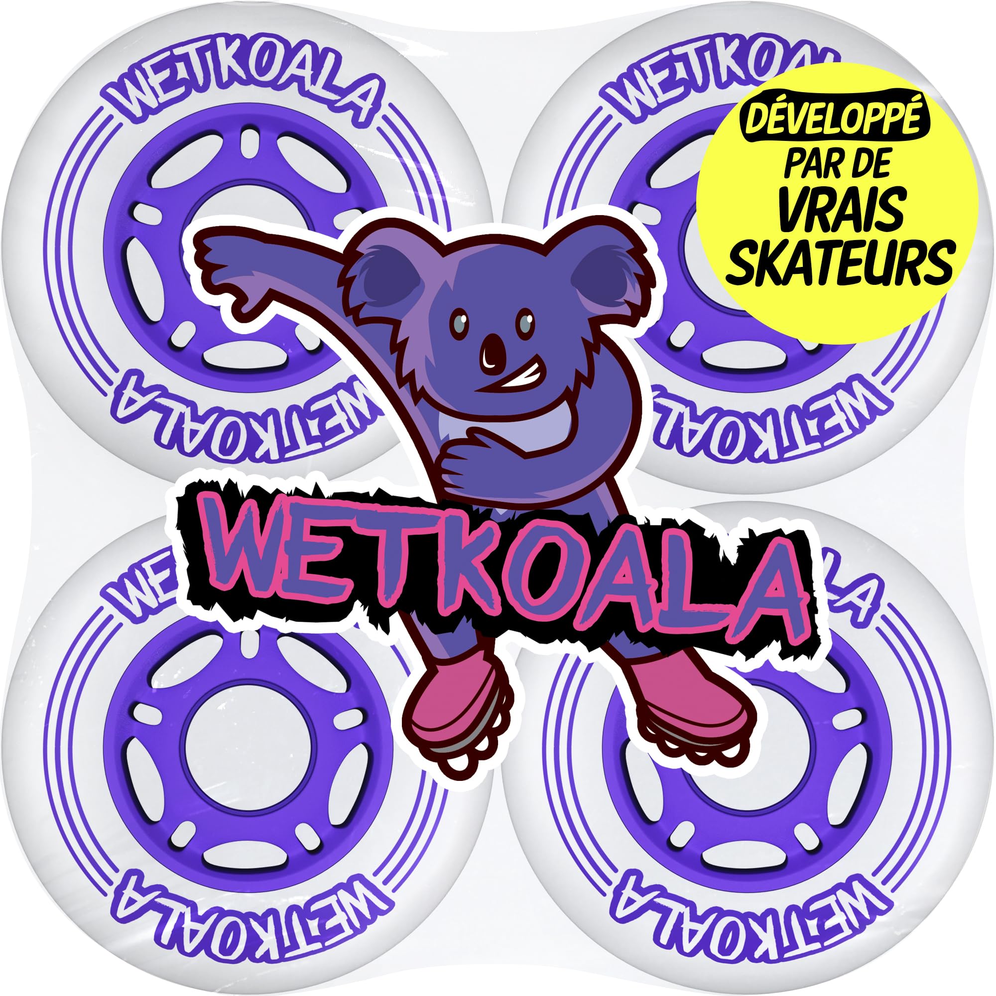 WETKOALA Inline Skates Wheels, 80 mm / 85A, Sports Equipment, for Inline Skates, Scooters etc., High Rebound, Strong Grip, White / Purple