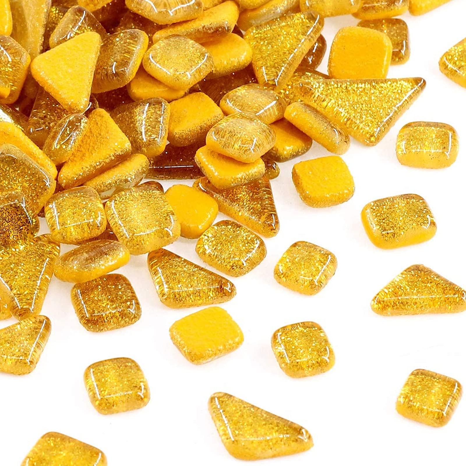 200g Glass Mosaic Tiles Glitter Crystal Square and Triangle Mosaic Stones Glass Pieces for Home Decoration or Crafts(Golden)