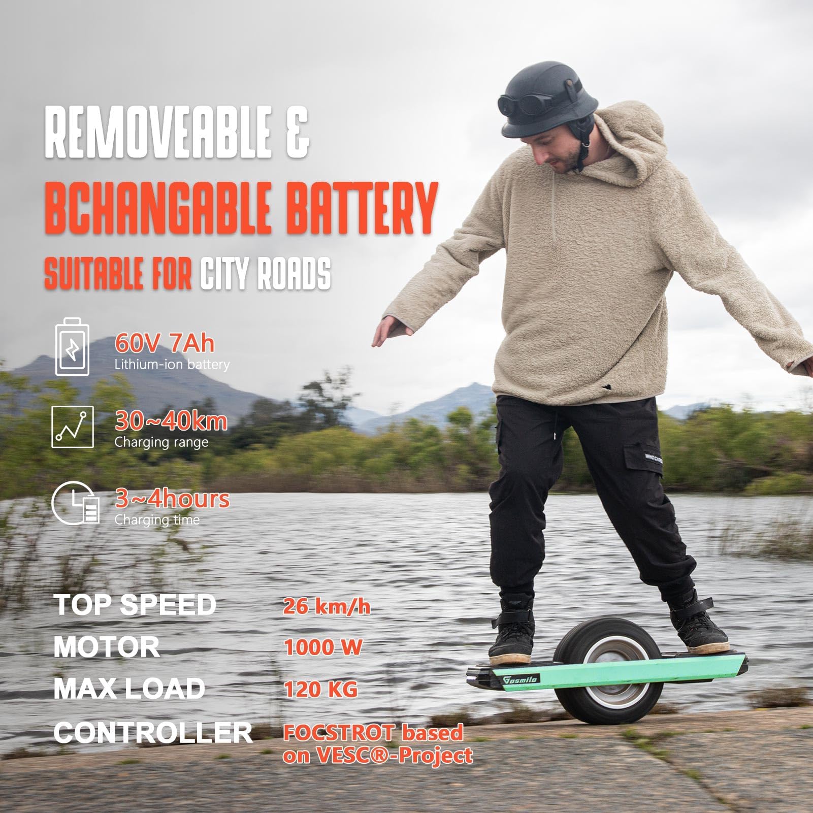 Electric Unicycle, Electric Skateboard 1000W Motor 30-40km Range 420Wh Battery, Self Balancing for Adults(X3, Green)