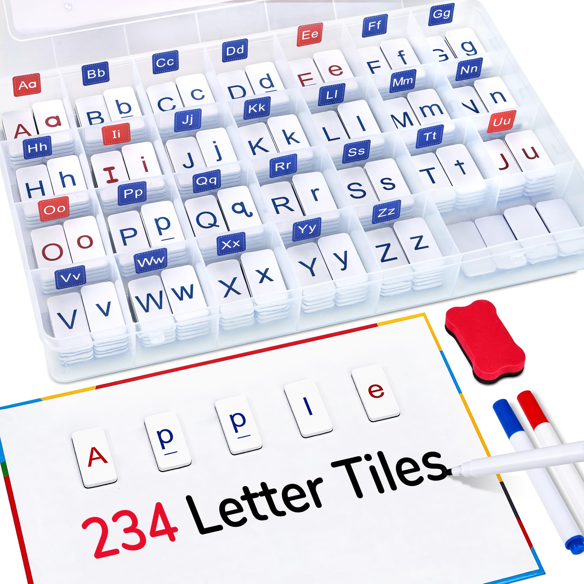 Classroom Magnetic Letter Tiles for Phonics and Spelling-JoyCat 234 Foam Alphabet Tiles Magnetic Letters with Double-Side Magnet Board and Compartment Storage Case