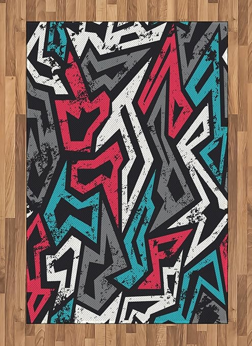 Amazon Com Ambesonne Grunge Area Rug Abstract Shapes In Graffiti Art Style Underground Hip Hop Culture Funky Street Wall Flat Woven Accent Rug For Living Room Bedroom Dining Room 4 X 5 7 Multicolor