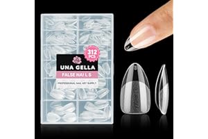 UNA GELLA Short Almond Nail Tips, 312pcs Short Almond Gel Nail Tips Shape Pre Etched Press On Nails Clear Acrylic Fake Nails No C Curve for Full Cover Nails Extension Home Art DIY Salon 12 Sizes