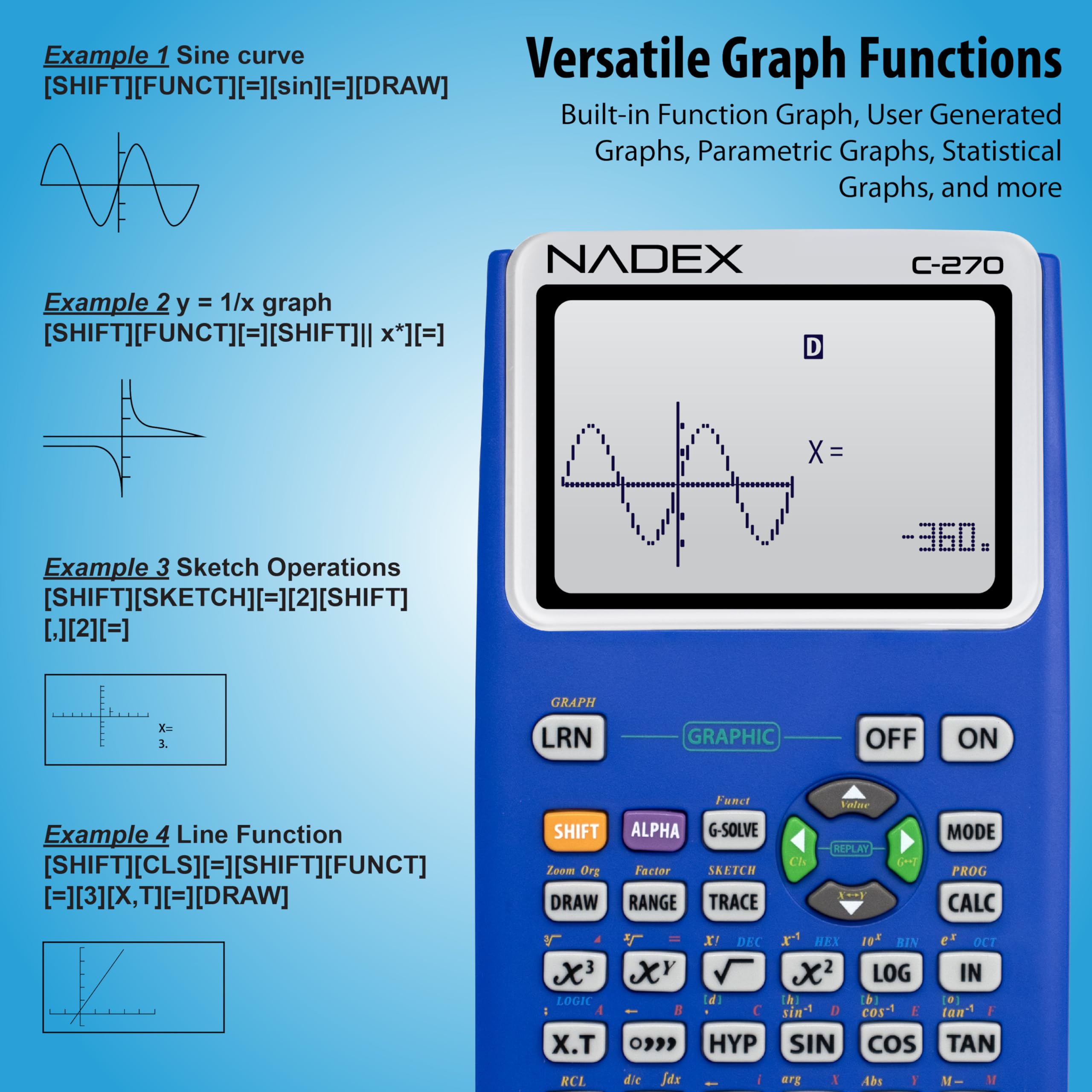 Scientific Calculator with Graph Functions for College and High School Students, Engineering, Advanced Mathematics, Calculus, Algebra, Geometery, Trigonometry, Statistics, Physics, Chemistry - Blue