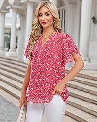 Women's Short Sleeve Tops, Pink Blouses for Women
