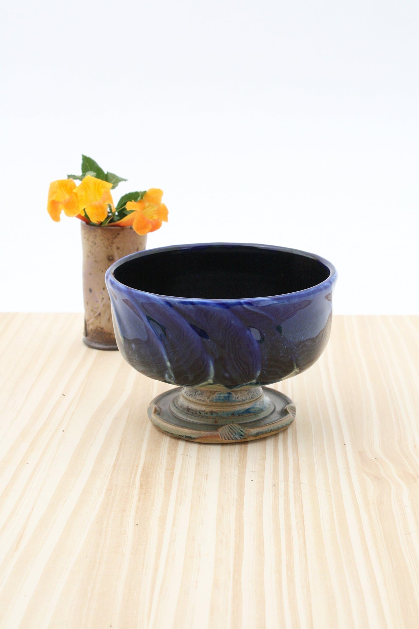 Hand Crafted Blue Raised Bowl #33, Ice Cream Bowls, Ramekins, Souffle Dishes, Salsa Serving Bowls, Serving Dishes