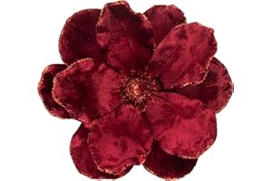 KI Store Velvet Christmas Poinsettia Burgundy Artificial Magnolia Flower Ornaments Floral Picks Stems for Christmas Tree Decorations Pack of 6 for Xmas Tree Wedding Centerpiece