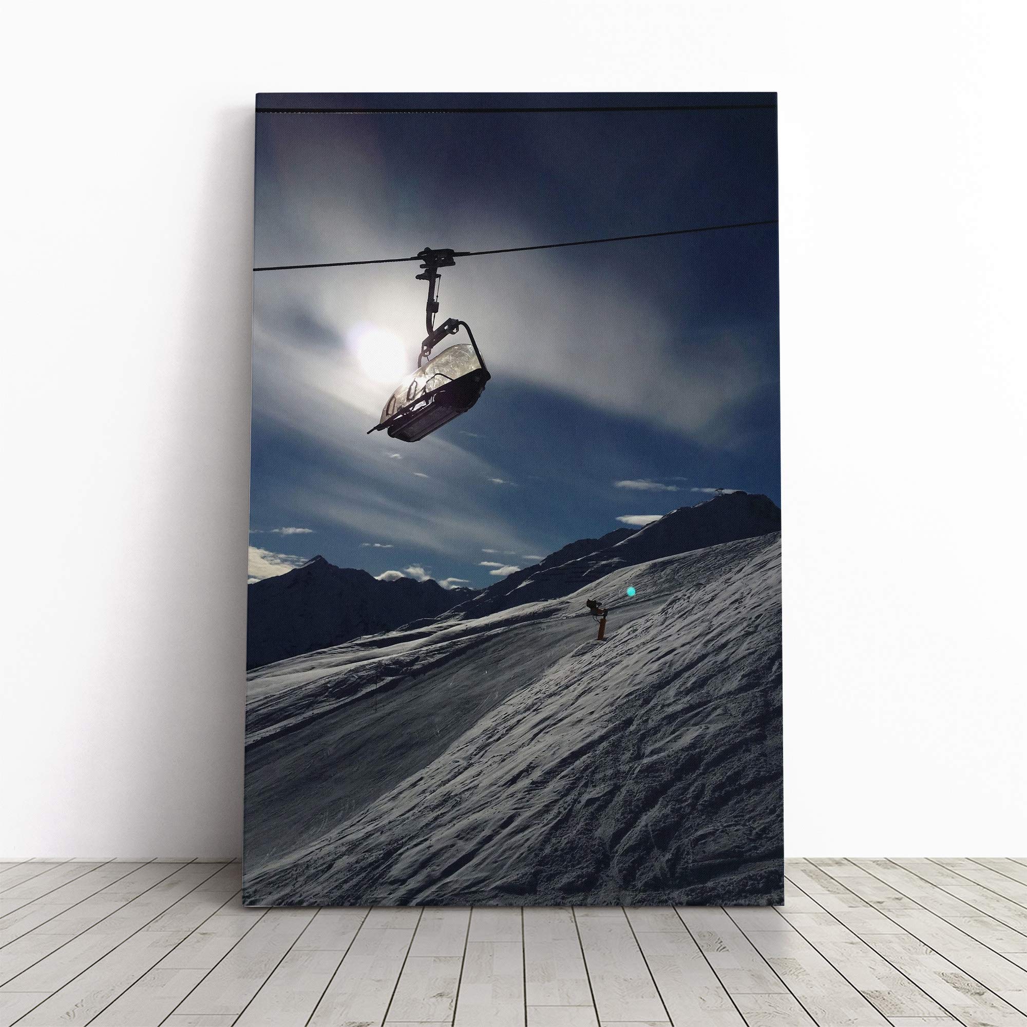 Lift Skiing Snowboarding Alps Canvas Print | Gallery Wrapped 30mm Frame Wall Art | 20x14 inches | Ready to Hang | Modern Picture | Living Room Bedroom Lounge Office
