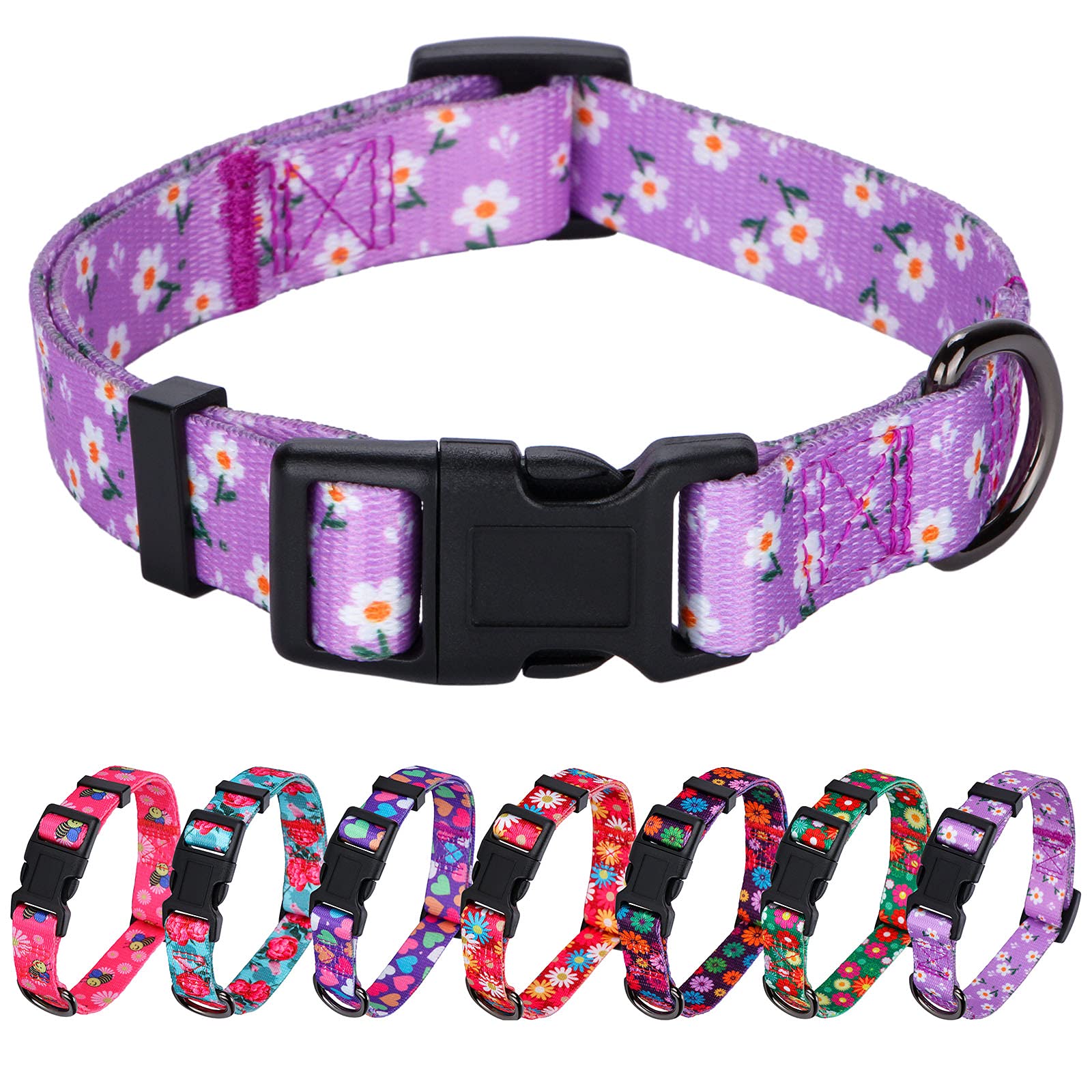 Rhea Rose Daisy Girl Dog Collars, Floarl Design for Medium Dogs, Purple — image 1