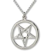 Real Metal Inverted Pentacle Pentagram Satanic Polished Silver Finish Pendant Necklace