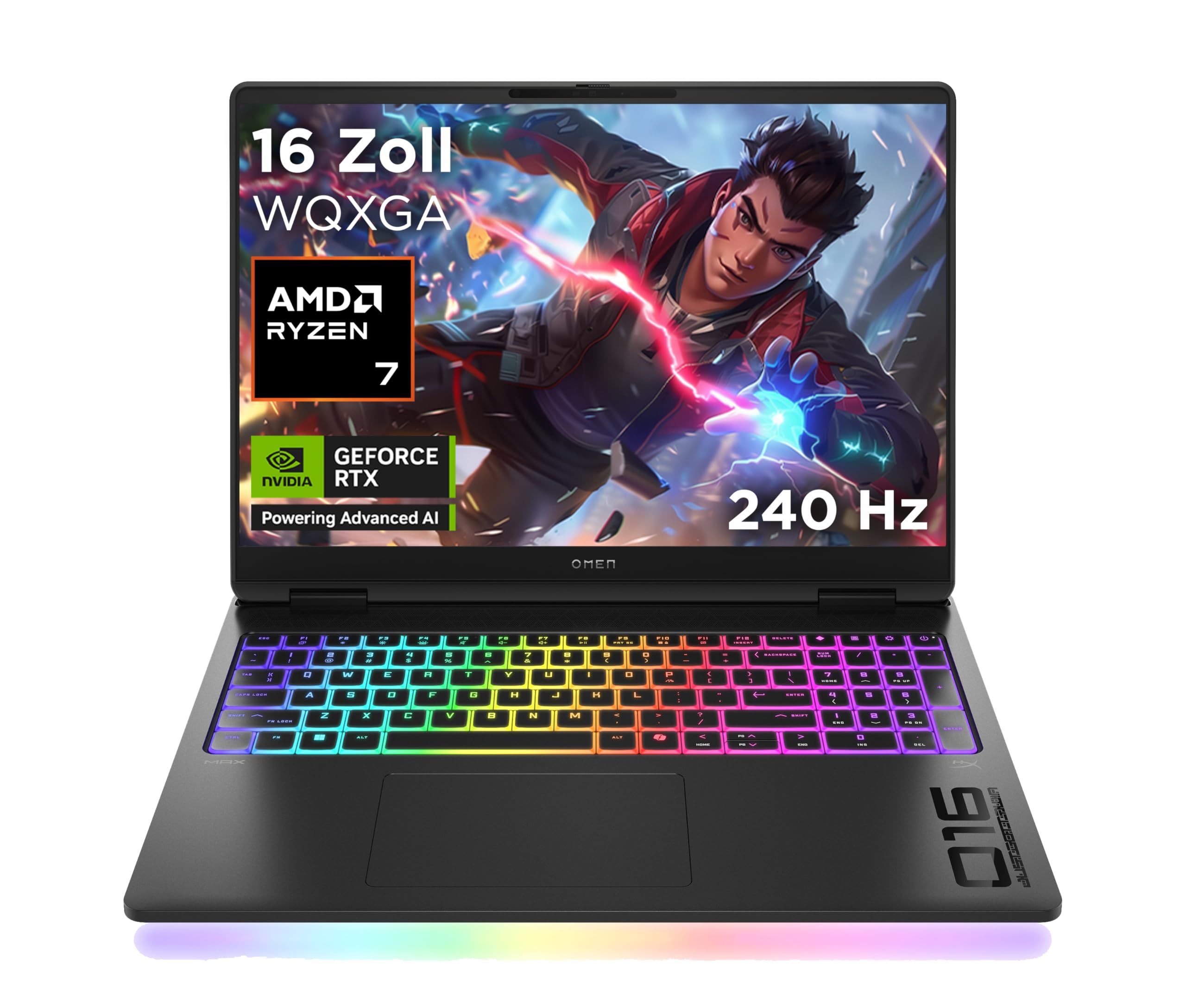 Omen MAX Gaming Laptop, 16 Zoll WQXGA Display 240Hz, AMD Ryzen AI 7 350 (8C) 50 NPU Tops - bis zu 5.0 GHz, NVIDIA GeForce RTX 5070 Ti 12GB VRAM, 32 GB RAM, 1 TB SSD, Win 11, QWERTZ, RGB Light, Schwarz