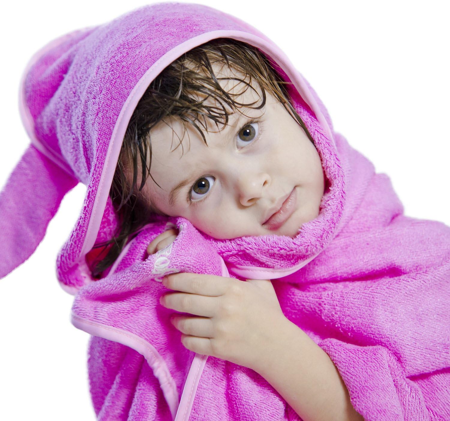 Rozeclas Baby Hooded Towel- 600gsm - Ultra soft towel- Washcloth set - luxury bamboo 100% organic - Super absorbent and also perfect for sensitive skin - pink towel for girl