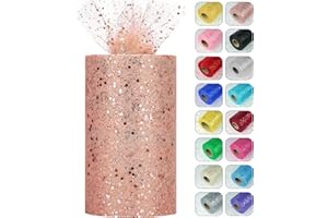 MIEGECHA Glitter Tulle Rolls, 6” by 50 Yards (150FT) Sparkling Tulle Spool Ribbon Sequin Tulle Netting Fabric for Tutu Skirt Wedding Birthday Baby Shower (Rose Gold)