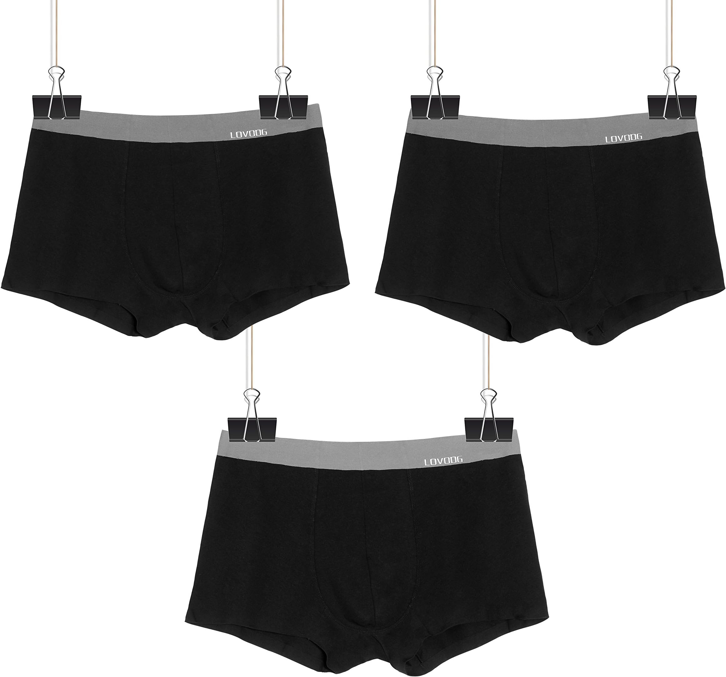 Lovodg Men's Underwear 3- Pack Super Soft Micro Modal Double-Ply Low Rise Trunks(Seamless On The Legs)