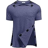 Deyeek Shoulder Post Surgery Recovery Shirts for Men Full Tear Away Short Sleeve T Shirt Adaptive Chemo Clothing