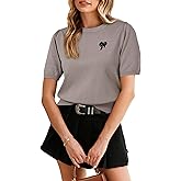 Arach&Cloz Women's Puff Short Sleeve Shirts 2025 Summer Crew Neck Sequin Cute Crop Tops Trendy Casual Pullover