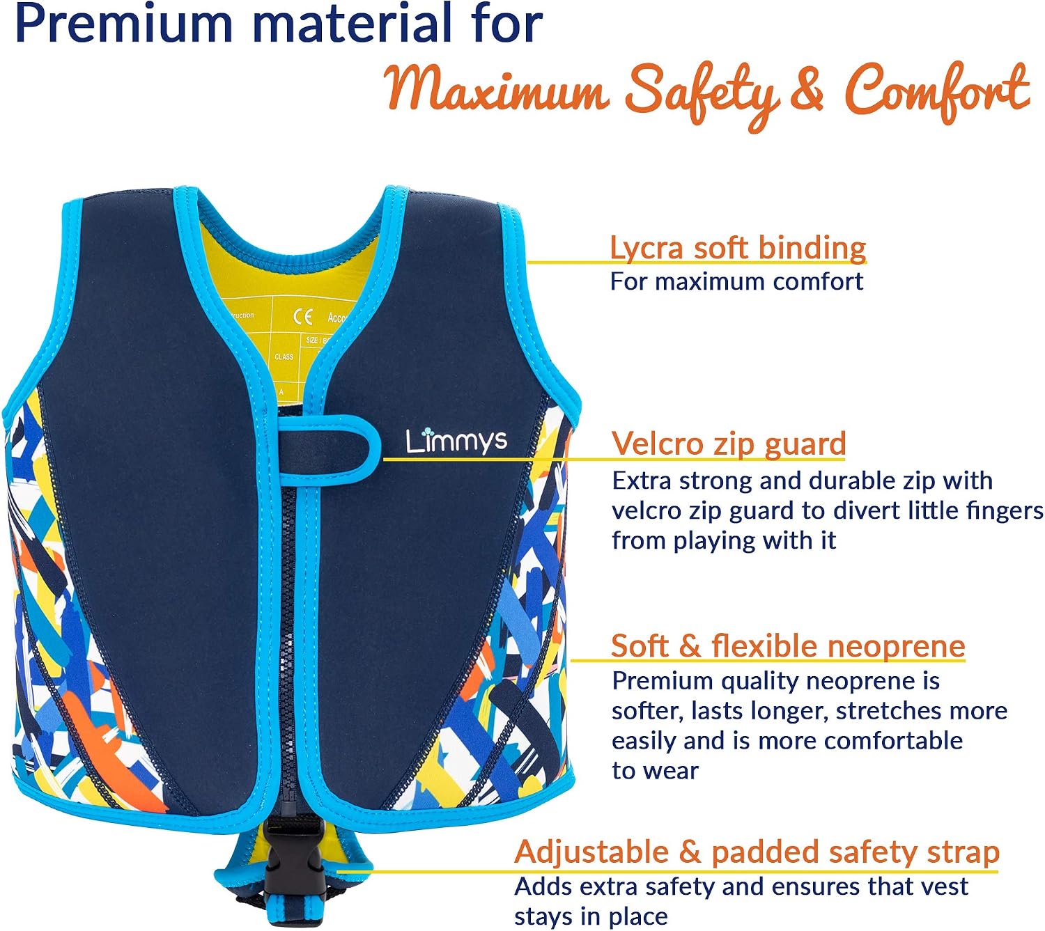 Limmys Swim Vest for Toddlers & Kids, Adjustable Buoyancy Swimming Aid, CE Safety Certified - Image 3