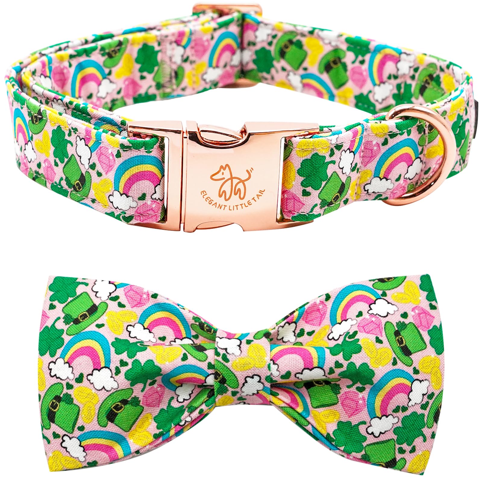 Photo 1 of ****different from picture*****Elegant little tail St. Patrick's Dog Collar, Green Clover Print Sturdy Soft Dog Collars Pet Gift Puppy Bowtie Adjustable Pet Collars for Medium Dogs