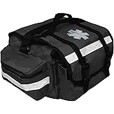 Primacare KB-RO74-BK First Responder Trauma Bag, 17" x 9" x 7", Black — EMT/EMS Medical Supply Organizer with Padded Dividers, Multiple Compartments, Side Pockets, Reflective Strip, Durable Design
