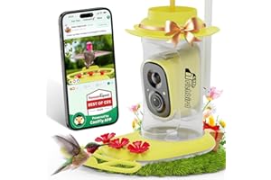 RichBird Smart Hummingbird Feeder with Camera Solar Powered, AI Identify, Instant Notification, Leakproof & Ant Moat, Outdoors Hanging, Idea Gift for Bird Lovers (20 oz)