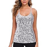 MANER Women’s Sequin Tops Glitter Party Strappy Tank Top Sparkle Cami