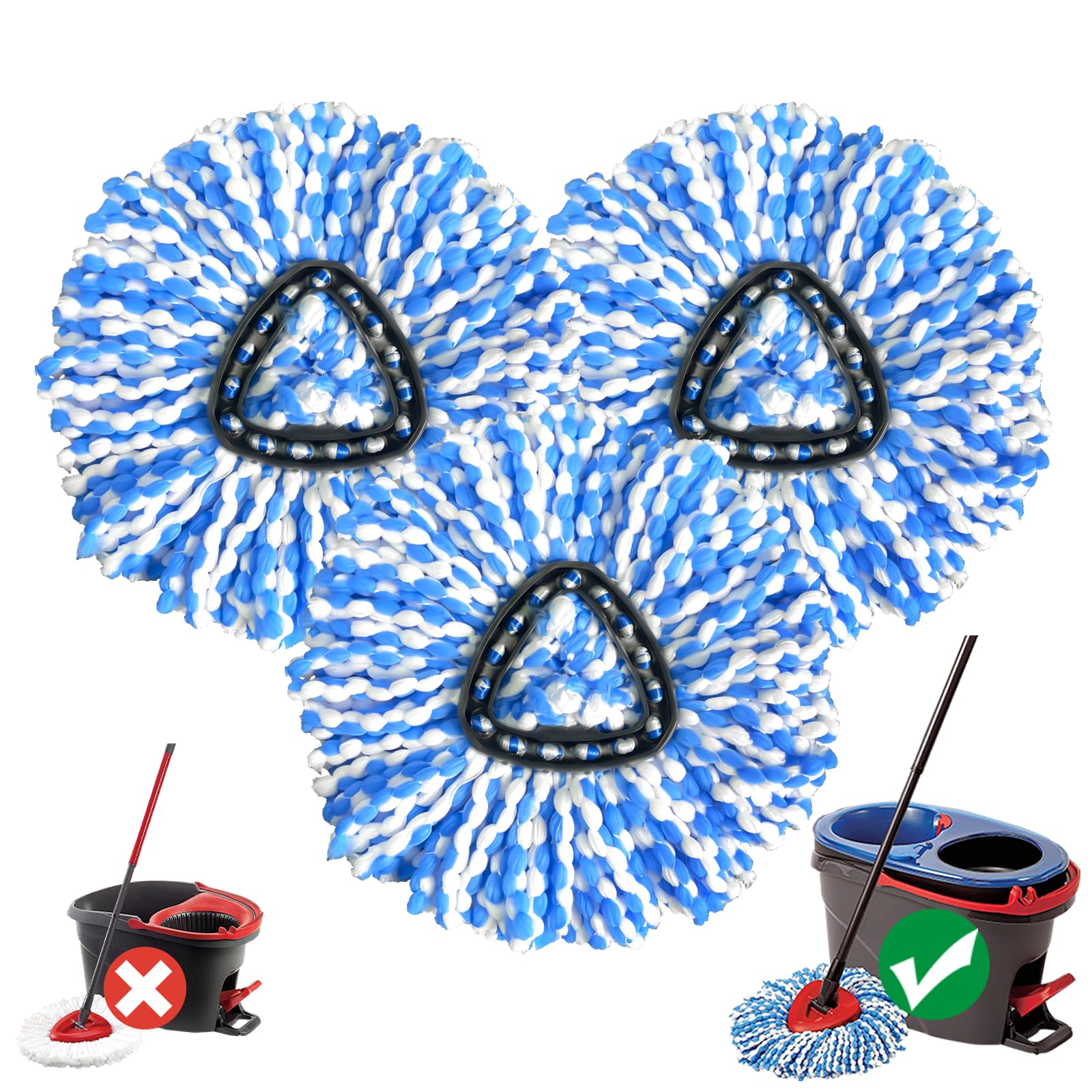 Spin Mop Replacement Head for Ocedar RinseClean 2-Tank System, 3 Pack Mop Head Replacement, Microfiber, Machine Washable, Easy to Replace and Deep Cleaning (NOT for 1-Tank System)