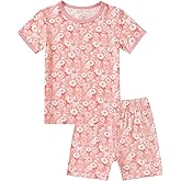 JunNeng Bamboo Viscose Pajamas for Toddler Girls, 2-Piece Snug fit Pjs Short Sleeve Summer Sleepwear 12M-5Y
