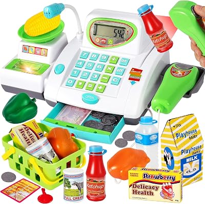 HERSITY Childs Till Cash Register with Scanner Microphone 31cm Play Set