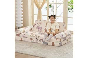 jela Kids Couch Large, Floor Sofa Modular Funiture for Kids Adults, Playhouse Play Set for Toddlers Babies, Modular Foam Play Couch Indoor Outdoor (57"x28"x18", Majestic Desert)