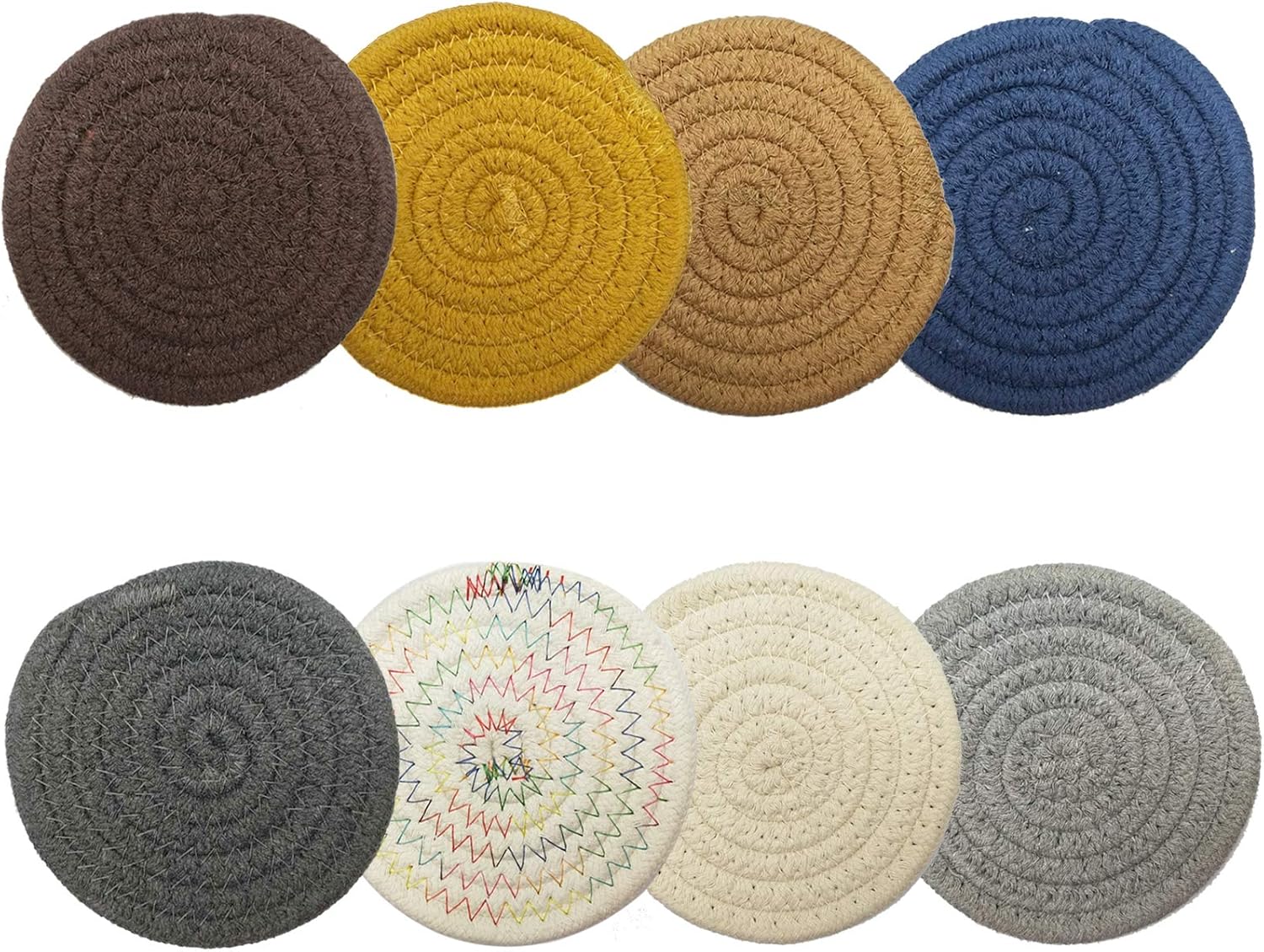Fabric Coasters，8PCS of Handmade Braided Coasters，Colorful