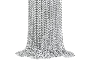 YAXINRUI 72 PCS Silver Bead Necklaces, Silver Mardi Gras Christmas Beads Necklaces, Patriotic Necklaces, 33 Inch Beaded Necklaces for Mardi Gras Christmas Party, 4th of July and New Year Eve Festive Events
