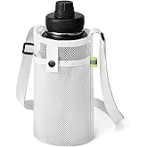 BINSUNS Large Water Bottle Holder with Strap, Mesh Water Bottle Sling Carrier Bag Shoulder Crossbody Strap and Pocket - Traveling Essentials for Beach Walking Sports Hiking Camping (White)