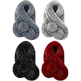 Fourluoo 4 Pcs Winter Faux Fur Women's Scarf with Cross Shaped Wrapping Faux Fur Loophole Scarves Trimmed Soft Neck Warmer