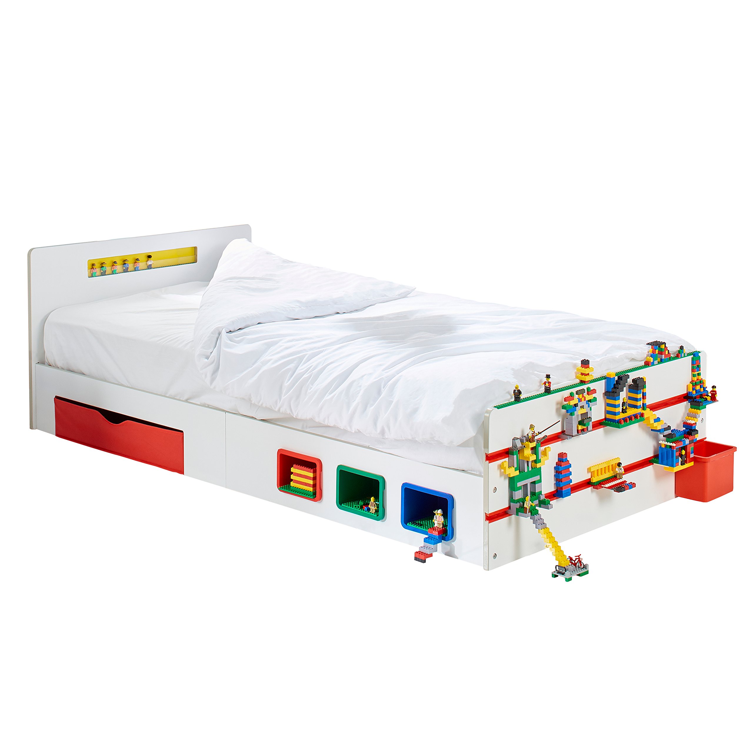 Hello Home Room 2 Build Kids Single Bed with Storage and Display Cubes, White