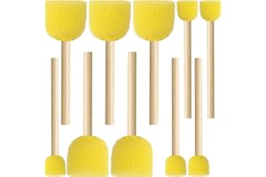 Pndeyo 10pcs Round Sponge Brushes for Painting, 2 Sizes Foam Paintbrushes with Wooden Handle, Sponge Paint Brush Staining Tool for DIY Arts and Crafts- Yellow